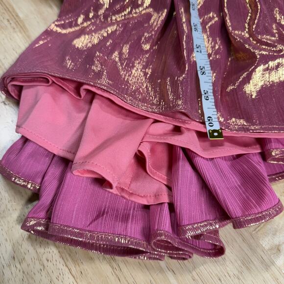 Mac Duggal NWT Off The Shoulder Ruched Waist Slit Metallic Gown Pink Size 16 - Picture 9 of 9